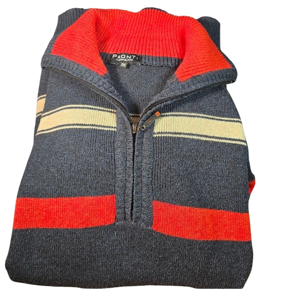 Pronti Collection‎ Phita Mens 5XL Quarter Zip Sweater Navy Blue Red Striped Knit